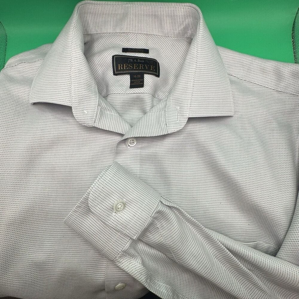 JoSA Bank Reserve Slim Fit Collar Herringbone Dress Shirt 16-32  Medium